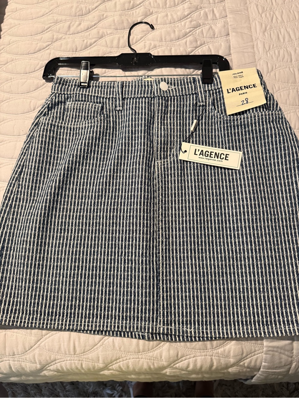 L'AGENCE Navy and White Striped Mini Skirt